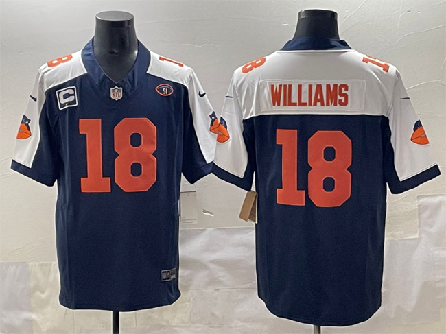 Men's Navy/White Chicago Bears #18 Caleb Williams  F.U.S.E. With 1-star C Patch And No. 51 Patch Throwback Stitched Football Jersey